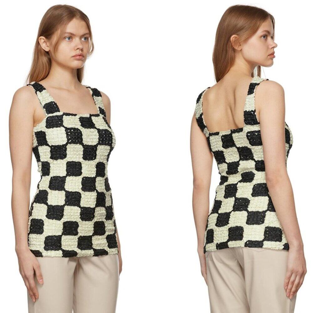 NANUSHKA Cadao Tank Top Dribbled ribbon creme/beige & black sz S